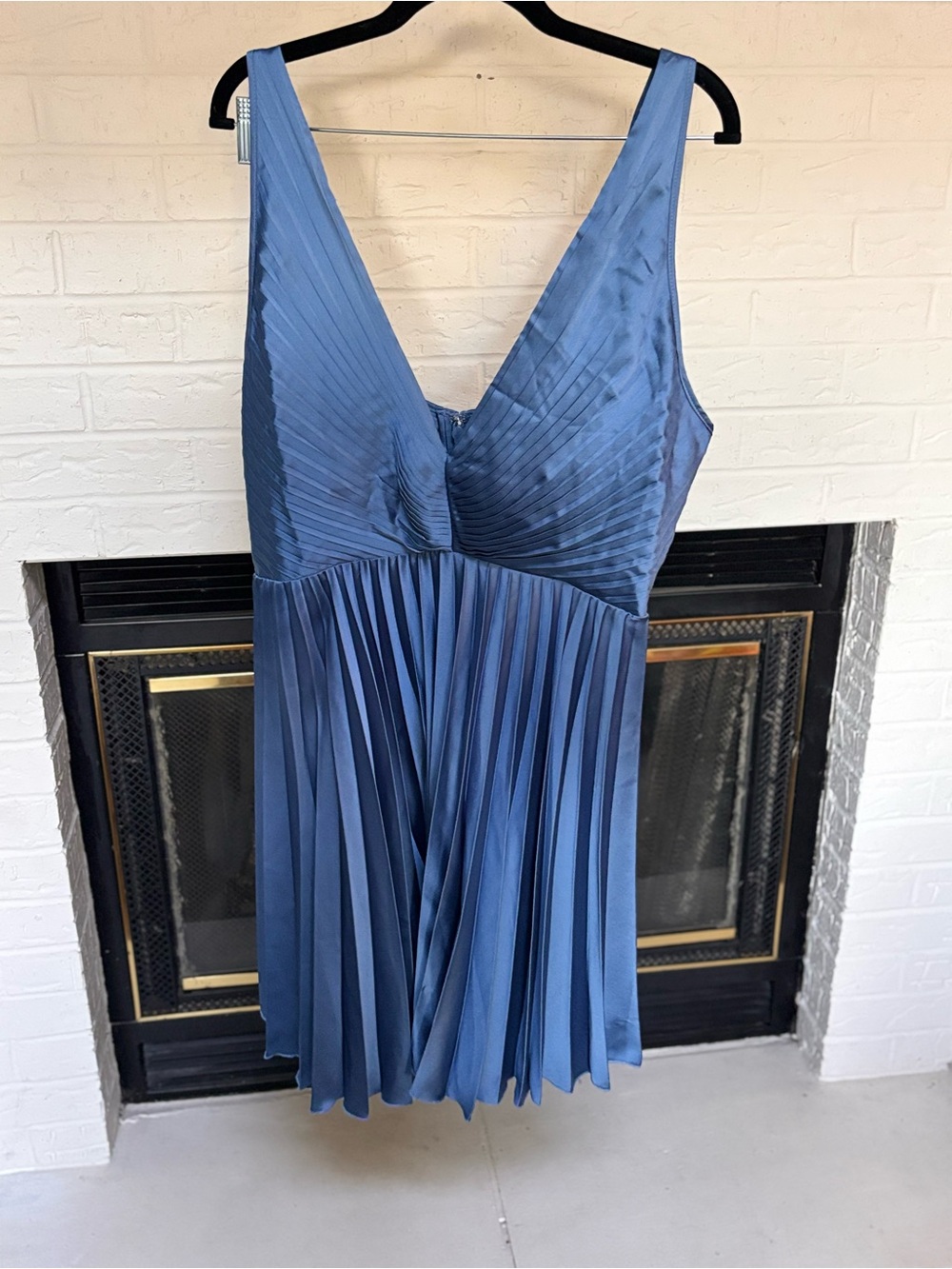 Abercrombie & Fitch Dusty Blue Pleated V-Neck Mini Dress